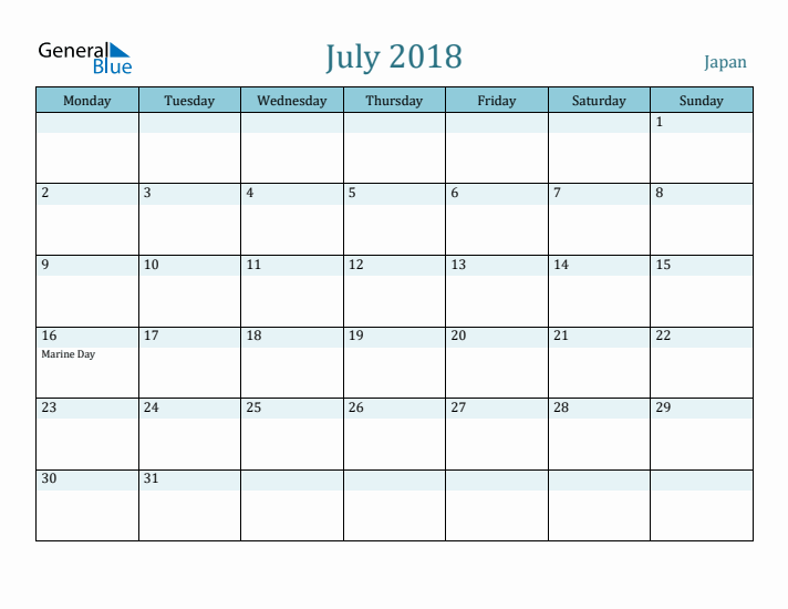 July 2018 Calendar with Holidays