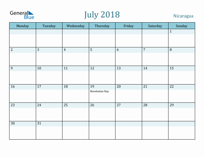 July 2018 Calendar with Holidays