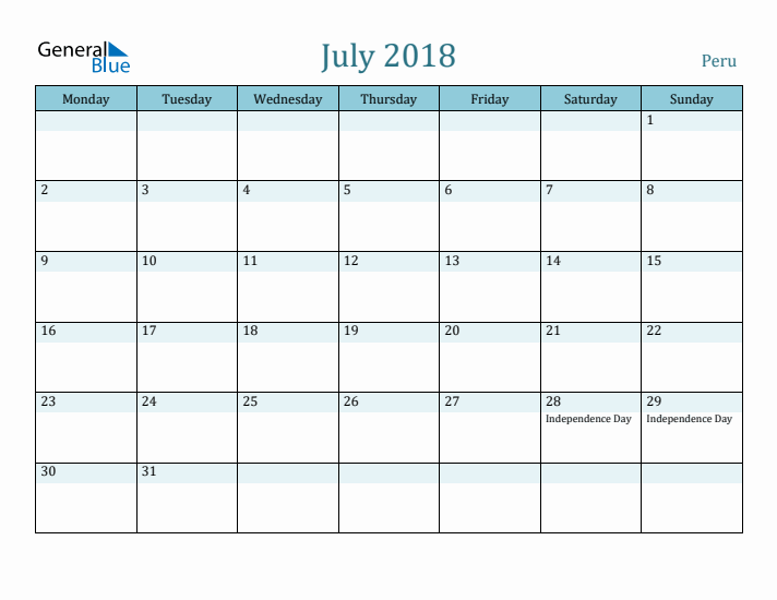 July 2018 Calendar with Holidays