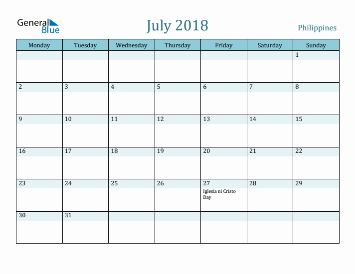 July 2018 Calendar with Holidays