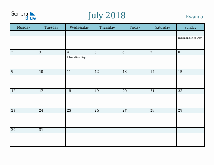 July 2018 Calendar with Holidays