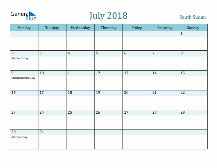 July 2018 Calendar with Holidays