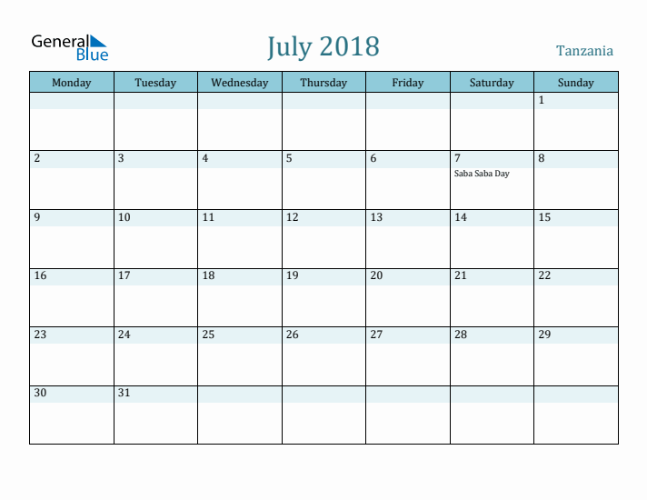 July 2018 Calendar with Holidays