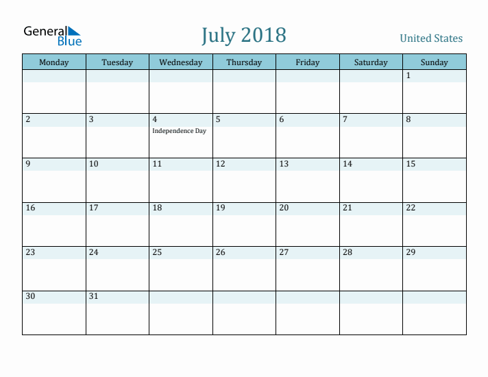 July 2018 Calendar with Holidays