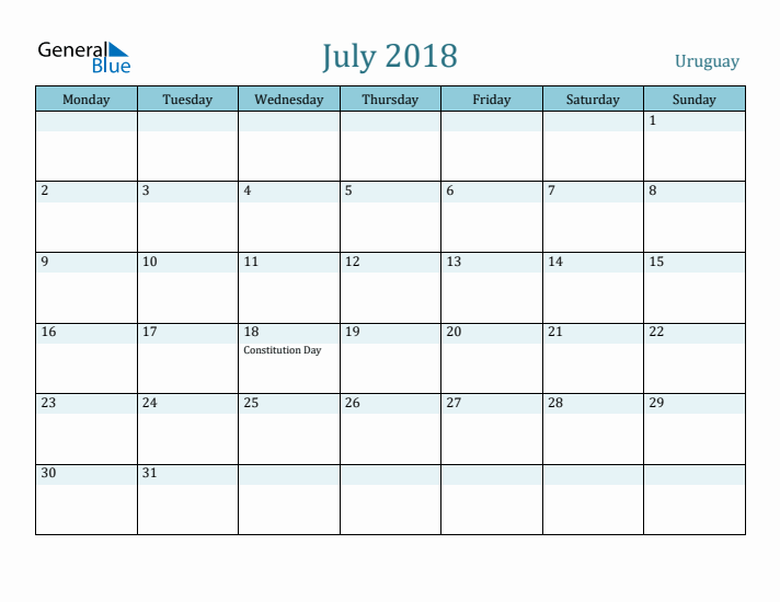 July 2018 Calendar with Holidays