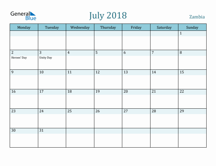 July 2018 Calendar with Holidays