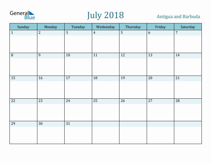 July 2018 Calendar with Holidays