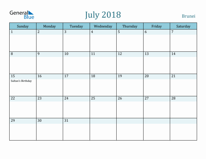 July 2018 Calendar with Holidays