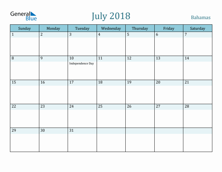 July 2018 Calendar with Holidays