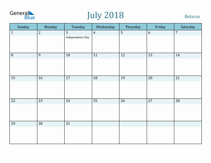 July 2018 Calendar with Holidays