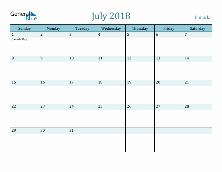 July 2018 Calendar with Holidays