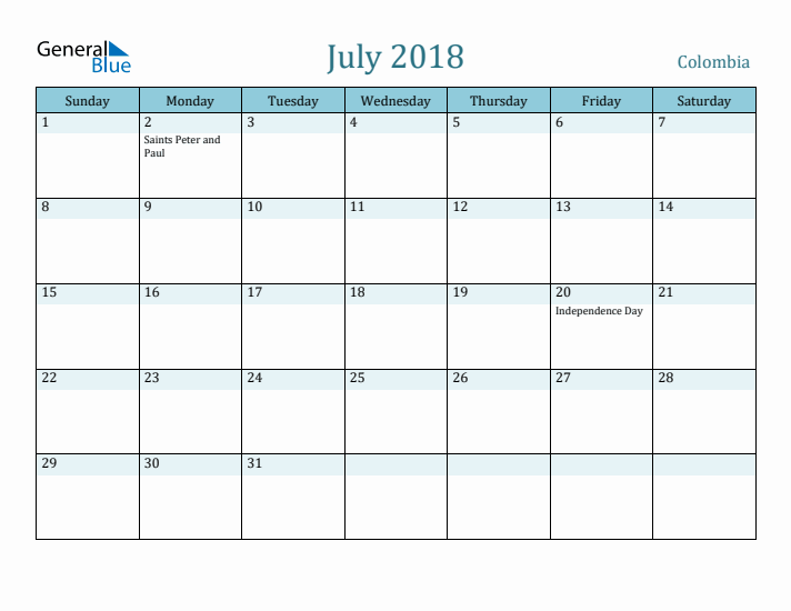 July 2018 Calendar with Holidays