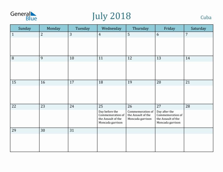 July 2018 Calendar with Holidays