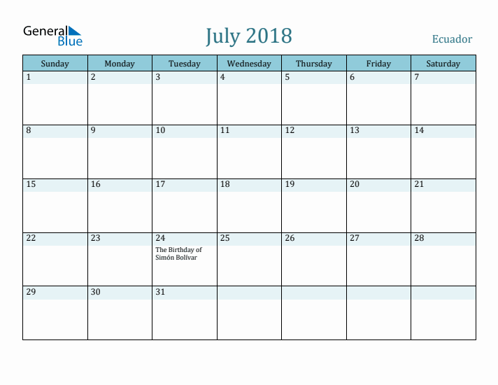 July 2018 Calendar with Holidays