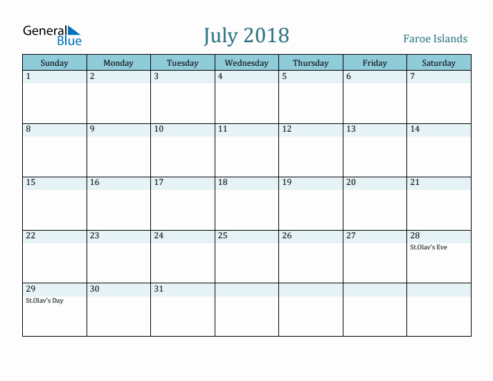 July 2018 Calendar with Holidays