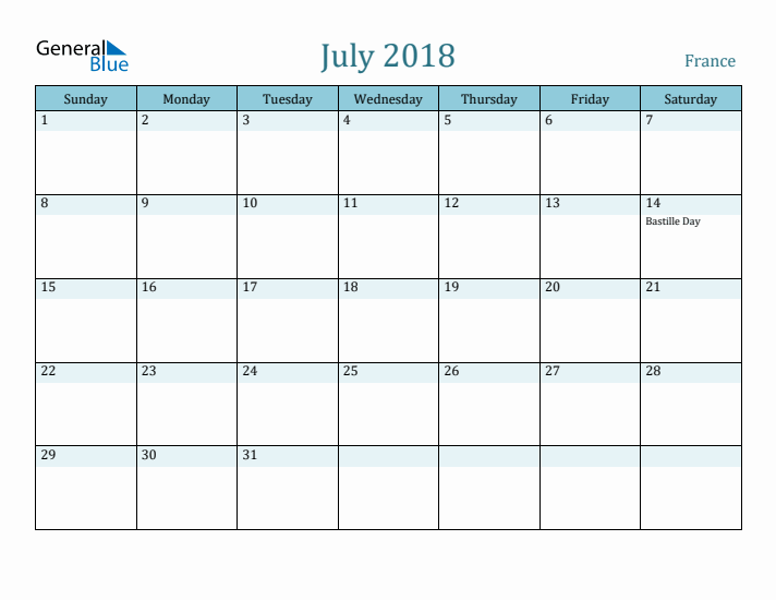 July 2018 Calendar with Holidays