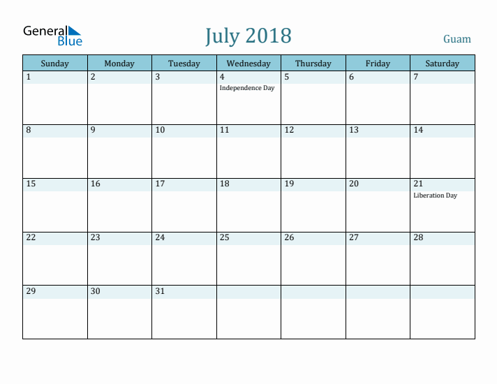 July 2018 Calendar with Holidays