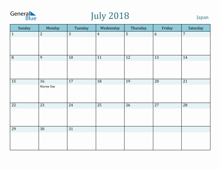 July 2018 Calendar with Holidays