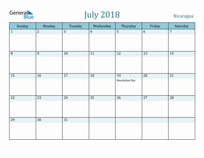 July 2018 Calendar with Holidays