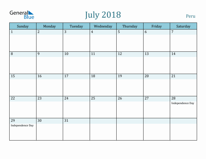 July 2018 Calendar with Holidays