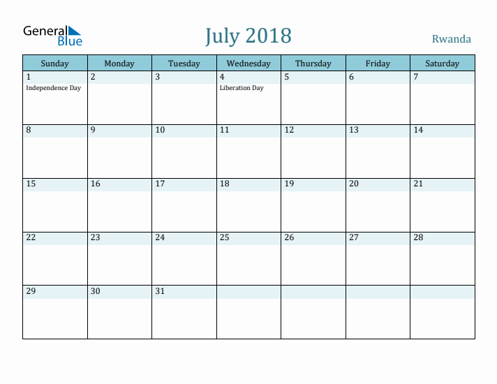 July 2018 Calendar with Holidays