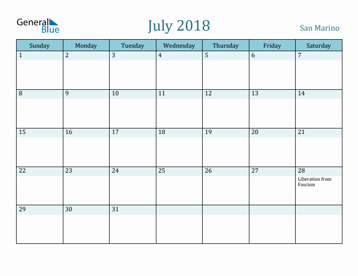 July 2018 Calendar with Holidays