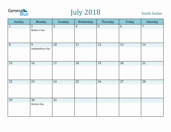 July 2018 Calendar with Holidays