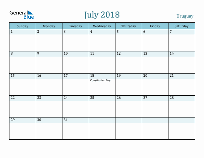 July 2018 Calendar with Holidays