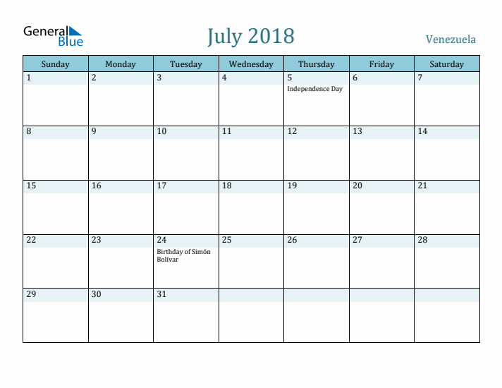 July 2018 Calendar with Holidays