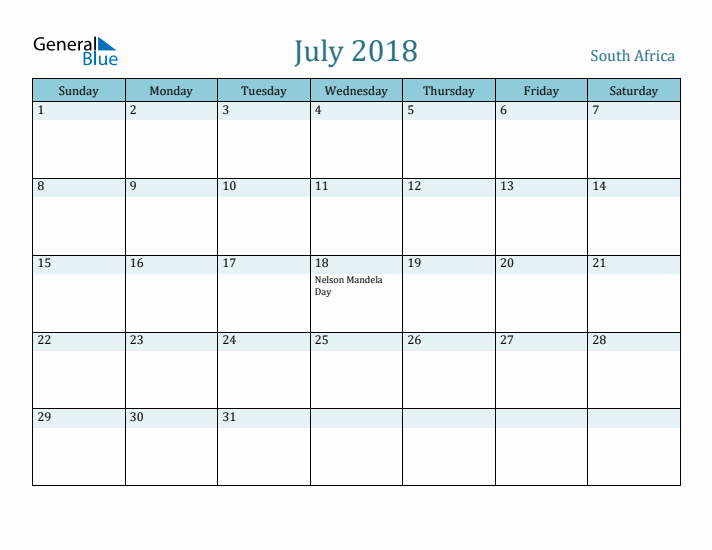 July 2018 Calendar with Holidays