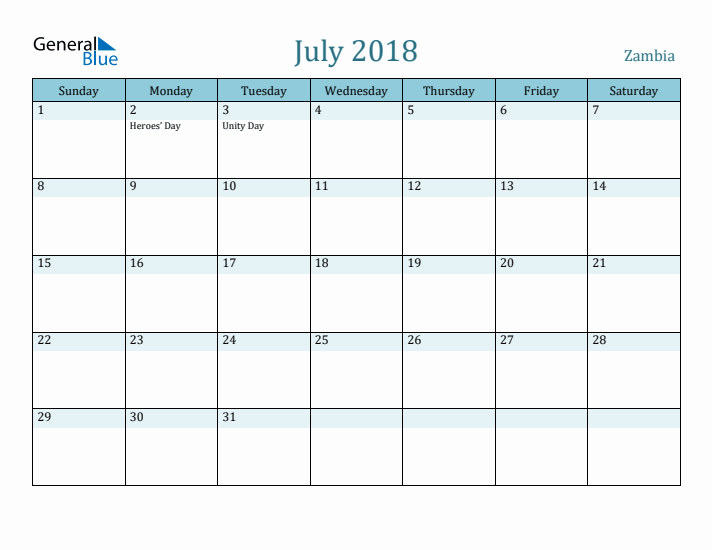 July 2018 Calendar with Holidays