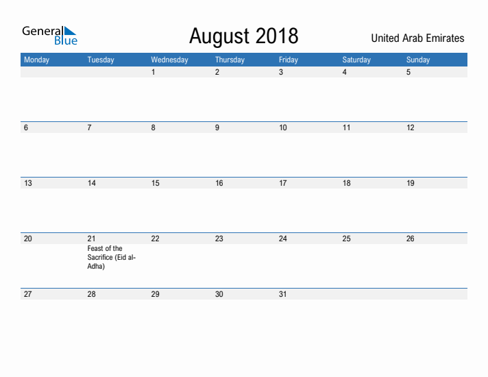 Fillable August 2018 Calendar