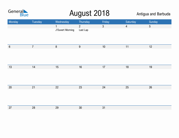 Fillable August 2018 Calendar