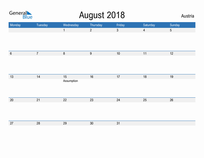 Fillable August 2018 Calendar