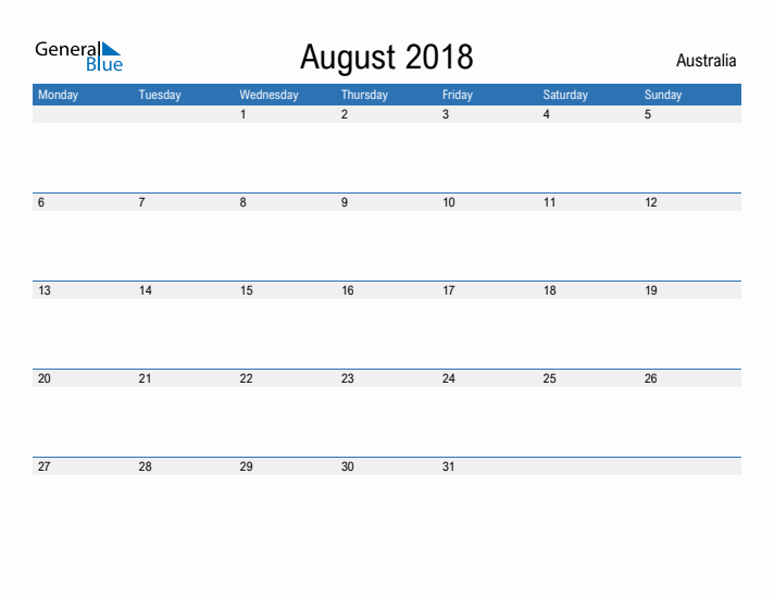 Fillable August 2018 Calendar