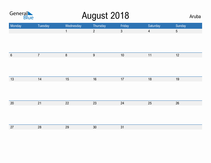 Fillable August 2018 Calendar