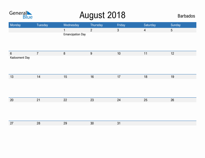 Fillable August 2018 Calendar