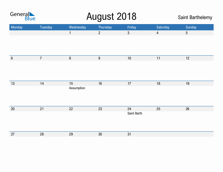 Fillable August 2018 Calendar