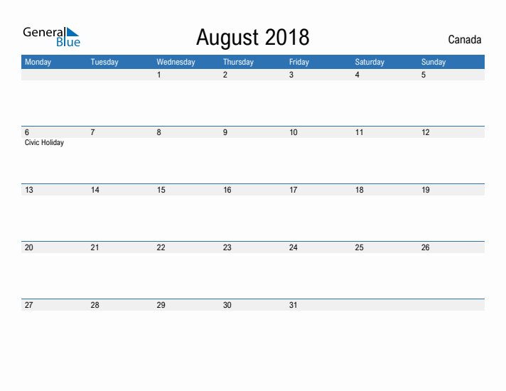 Fillable August 2018 Calendar