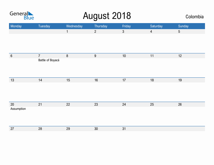 Fillable August 2018 Calendar