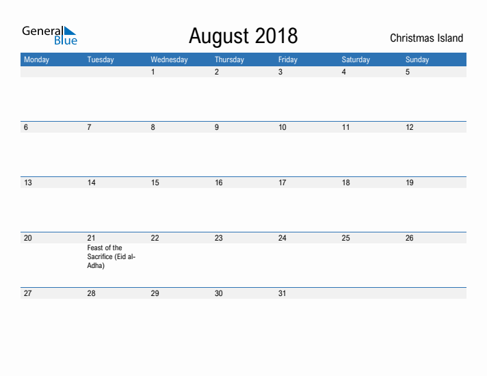 Fillable August 2018 Calendar