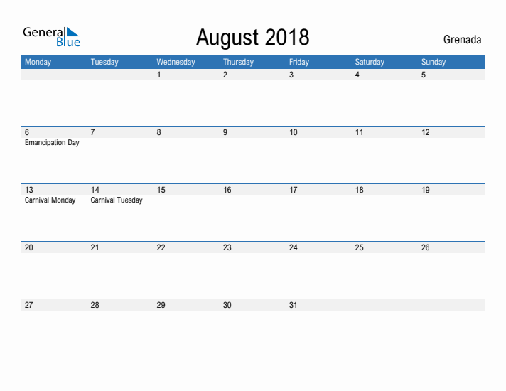 Fillable August 2018 Calendar