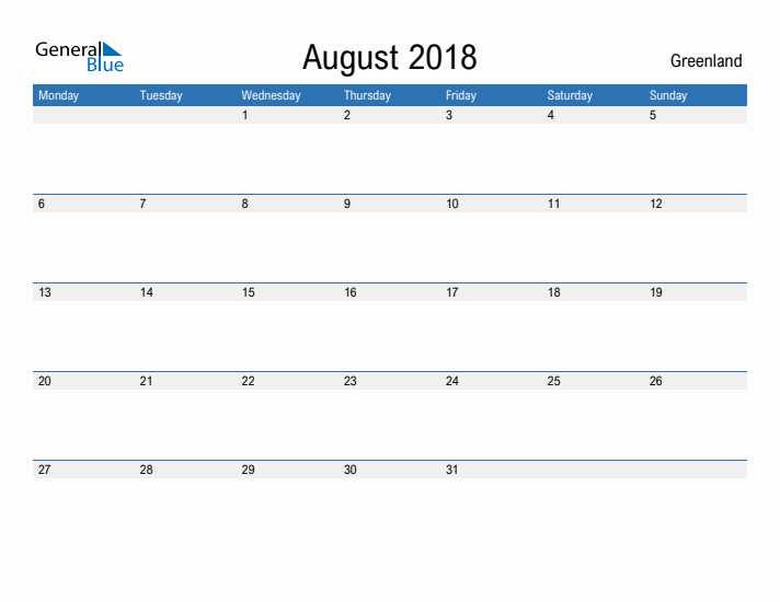 Fillable August 2018 Calendar