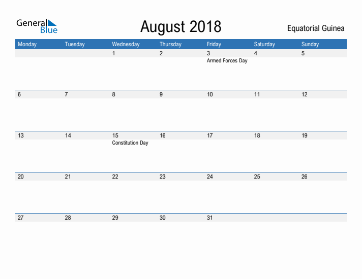 Fillable August 2018 Calendar