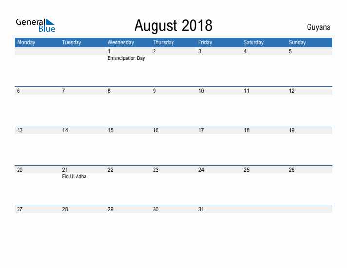 Fillable August 2018 Calendar