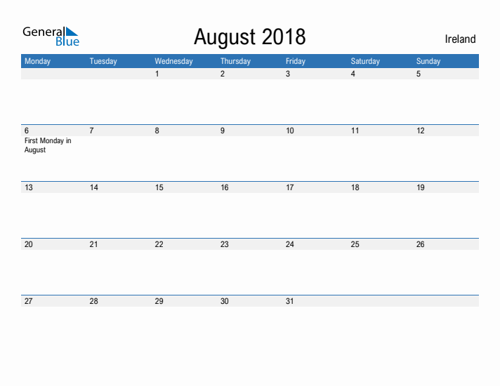 Fillable August 2018 Calendar