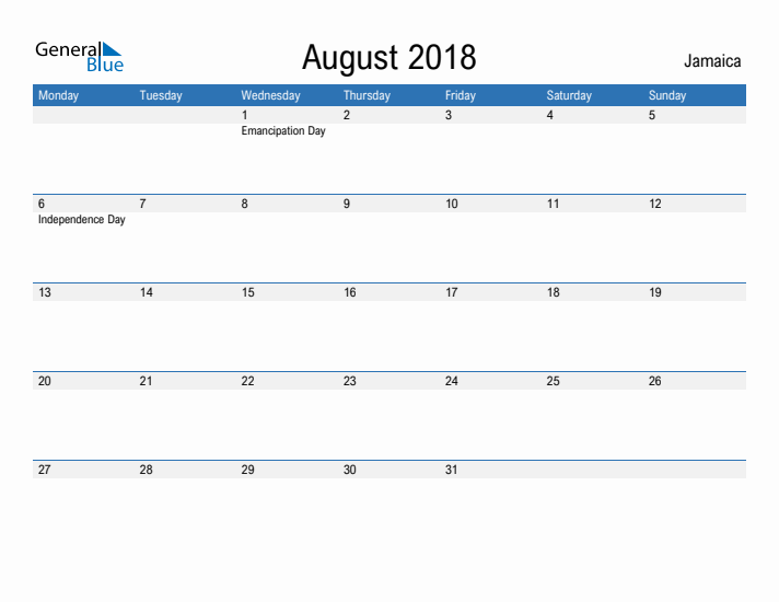 Fillable August 2018 Calendar