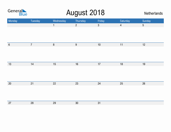 Fillable August 2018 Calendar