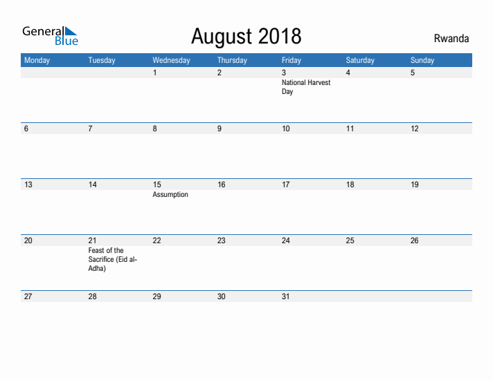 Fillable August 2018 Calendar