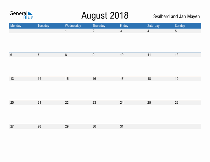 Fillable August 2018 Calendar